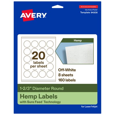 Avery Hemp Round Laser/Inkjet Multipurpose Labels, 1-2/3 Dia, Off-White (160/Pack)