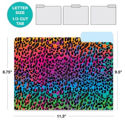 Global Printed Products Heavy Duty Interior File Folders, 1/3-Cut Tab, Letter Size, Paper Stock, Animal Print, 24/Pack