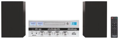 Victor Milwaukee 50 Watt Desktop CD Stereo Wireless Bluetooth System, Silver (VDTS-4450-SL)