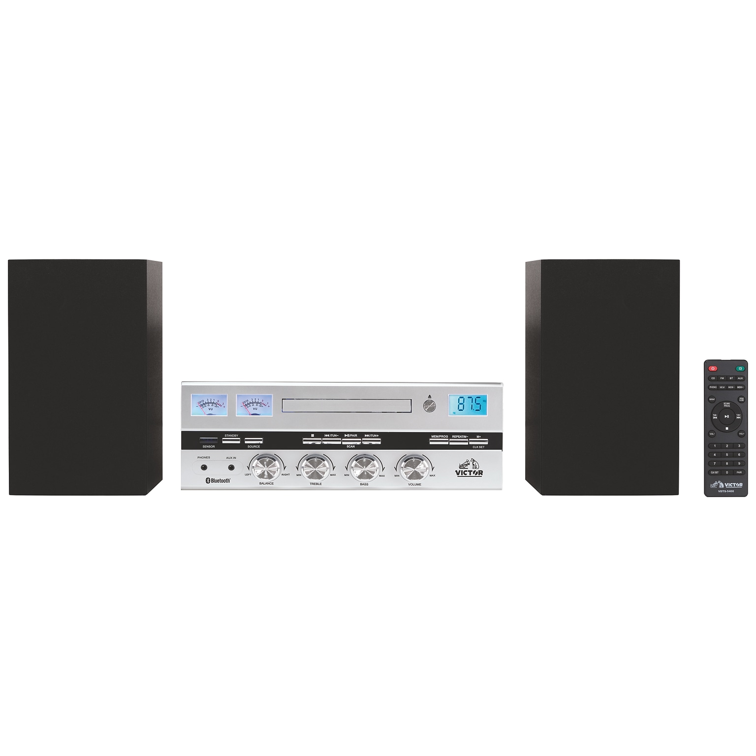 Victor Milwaukee 50 Watt Desktop CD Stereo Wireless Bluetooth System, Silver (VDTS-4450-SL)