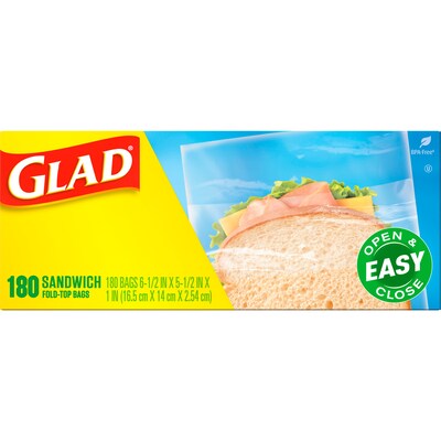 Glad Fold Top Bags, Sandwich, 180 Bags/Box (CLO 60771)