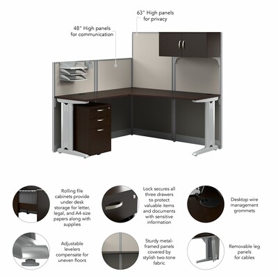 Bush Business Furniture Office in an Hour 63"H x 65"W L-Shaped Cubicle Workstation, Mocha Cherry (WC36894-03K)