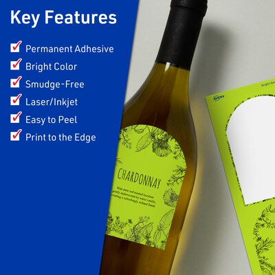 Avery Printable Decorative Edge Multipurpose Labels, 4.75 x 3.5, Bright Green, 160/Pack (94600)