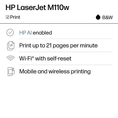 HP LaserJet M110w Wireless Black & White Laser Printer, Perfect for Home Office, Instant Ink eligible (7MD66F)