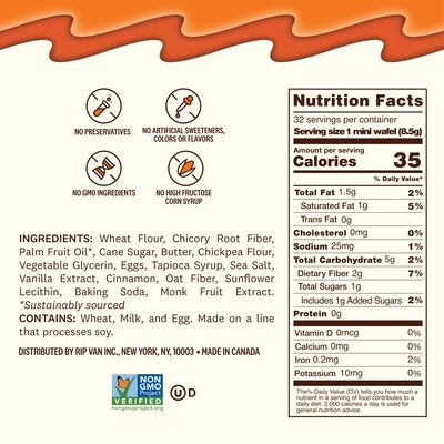Rip Van Minis Dutch Caramel & Vanilla Wafers, 0.28 oz., 32 Packs/Box (8916)