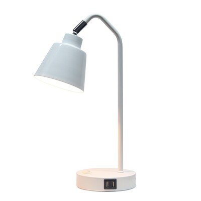 Simple Designs Sleek Essentials LED Desk Lamp, 16, with USB Ports, White (LD1071-WHT)