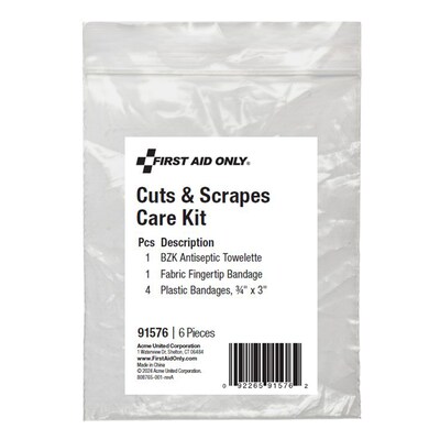 First Aid Only Cuts and Scrapes Care Kit, 6 Pieces, 25 Packs/Carton (91576)