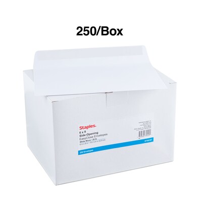 Staples® Wove Side-Opening QuickStrip Booklet Envelopes, 6" x 9", White, 250/Box