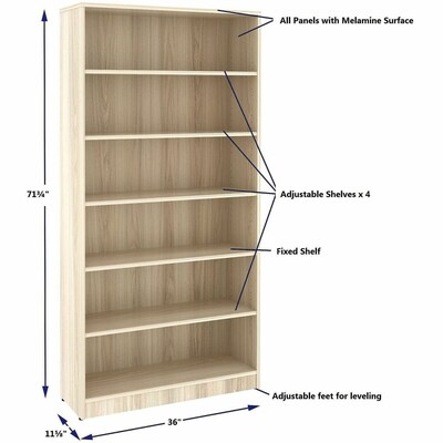 Lorell 72" 6-Shelf Bookcase with Adjustable-Shelves, Modern Elm Laminate (LLR66343)