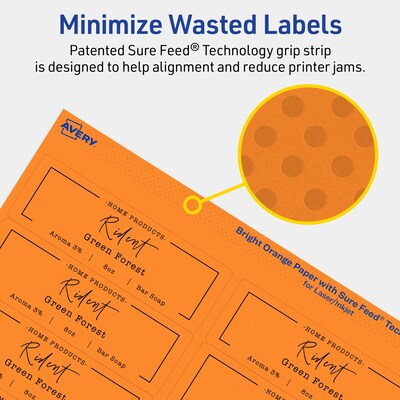 Avery Rectangle Multipurpose Labels, 1-1/3" x 4", Bright Orange, 280/Pack (94206)