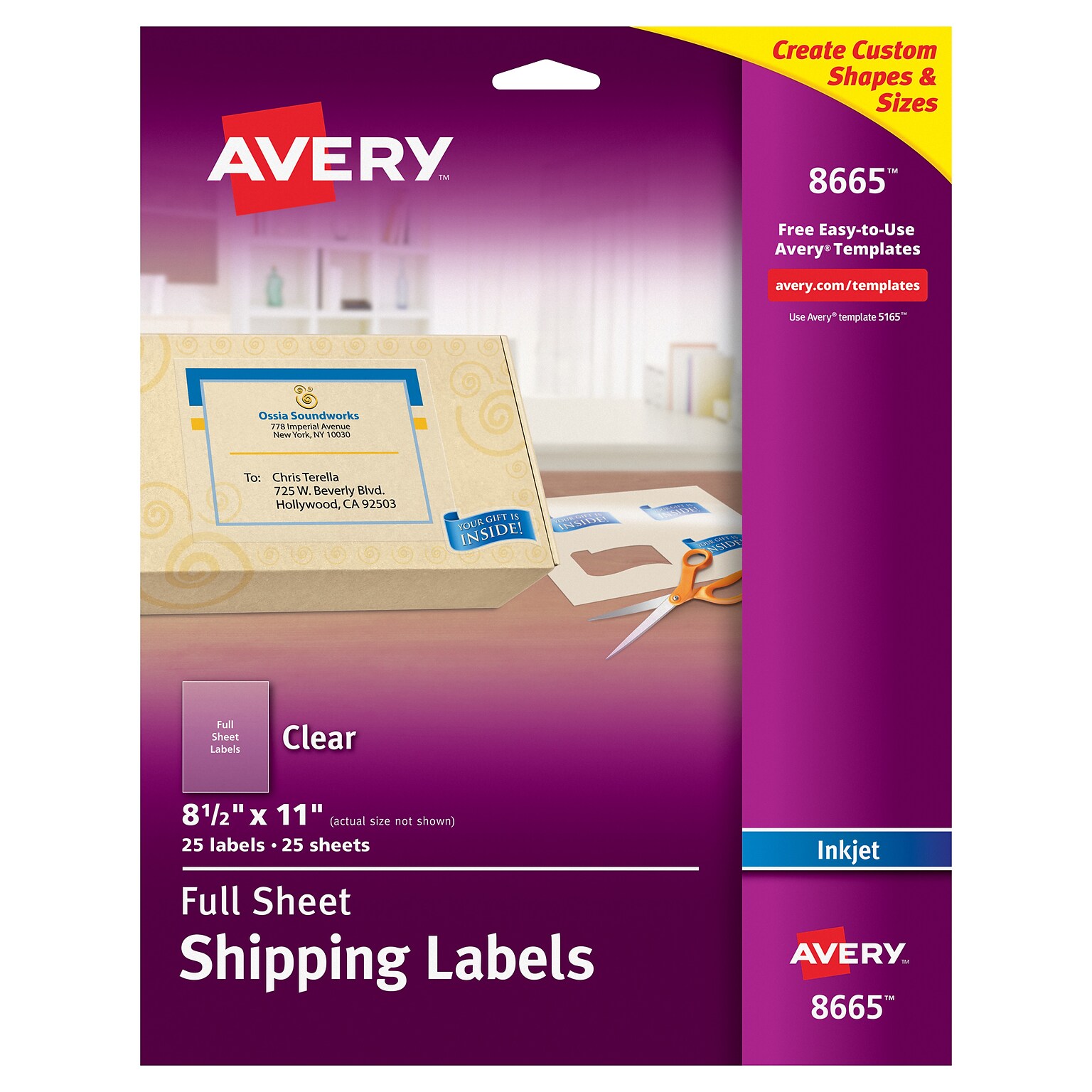 Avery Inkjet Shipping Labels, 8 1/2 x 11, Matte Clear, 25 Labels/Pack (8665)