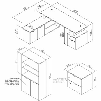 Bush Business Furniture Jamestown 72"W L Shaped Desk with Lat File Cabinet and 5 Shelf Bookcase, Storm Gray/White (JTN011SGWHSU)