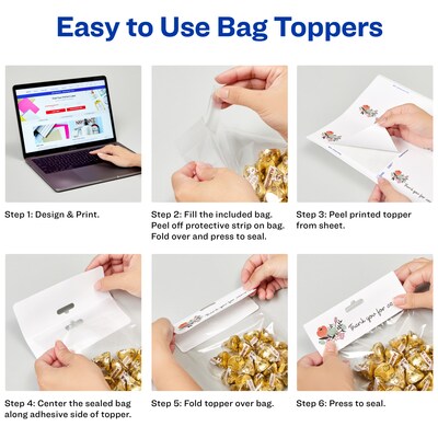 Avery Laser/Inkjet Adhesive Bag Toppers with Bags, 1 3/4" x 5", White, 40 Labels & Bags/Pack (22801)