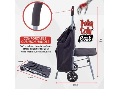 Trolley Dolly Foldable Shopping Cart with Seat, 110 Lbs., Black (01-595)