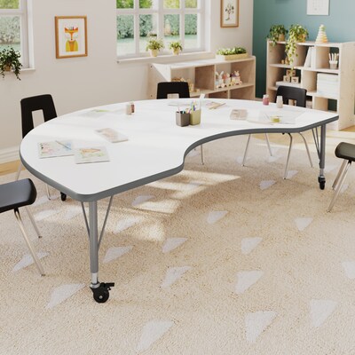 Flash Furniture Wren Kidney Activity Table, 72 x 48, Height Adjustable, White Top/Silver Frame (XUA4872KDWHTPC)