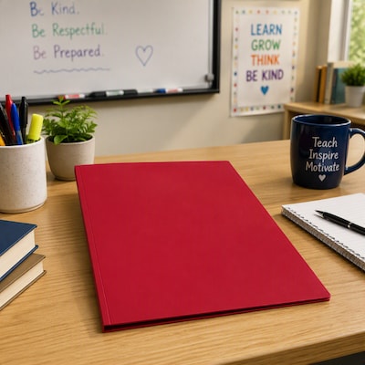 Staples Matte Plastic 2-Pocket Portfolio Folder with Fasteners, Letter Size, Red