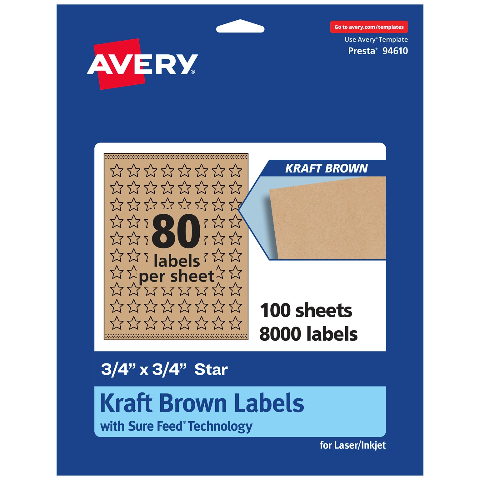Avery Laser/Inkjet Burst Multipurpose Labels, .75 x .75, Kraft Brown, 8000 Labels/Box ( 94610)