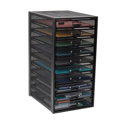 Mind Reader 10-Compartment Metal Mesh File Storage Drawers, Black (10CABMESH-BLK)