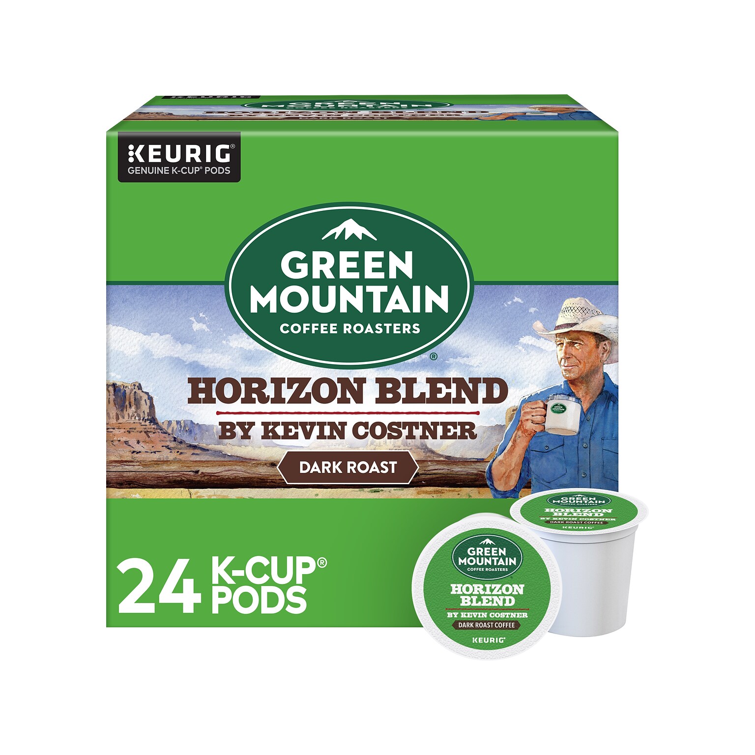 Green Mountain Coffee Roasters Horizon Blend by Kevin Costner Coffee, Keurig K-Cup Pod, Dark Roast, 24/Carton (5000379575)