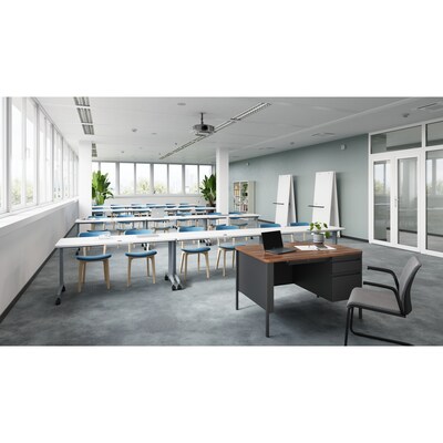 Hirsh Modern T-Leg Table Desk with Rounded Corner T-Mold Top, Arctic Silver/White (24373)