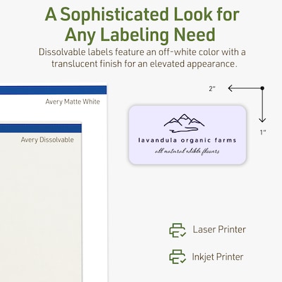 Avery Dissolvable Rectangle Multipurpose Labels, 1" x 2", Off-white, 240/Pack (94220)