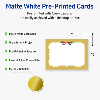 Avery Gold-Metallic Berries General Use Blank Cards, White, 20/Pack (S00-FGQ)