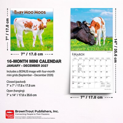 2027 BrownTrout Baby Moo Moos 7" x 7" Monthly Wall Calendar, Assorted Colors (9798330709779)