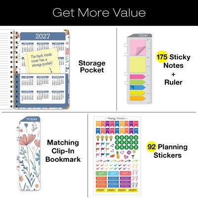 2026-2027 Excello Brands 8" x 5.5" Academic Weekly & Monthly Planner, Paperboard Cover, Colorful Botanicals (FSHN-AY26-58-30)