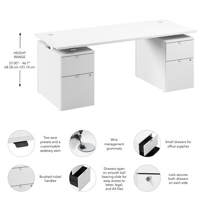 Bush Business Furniture Stratus 72"W Electric Rectangular Adjustable Standing Desk with Drawers, White (SUT010WH)