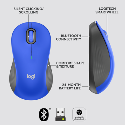 Logitech Signature M550 L Wireless Ergonomic Ambidextrous Optical Mouse, Blue (910-006794)