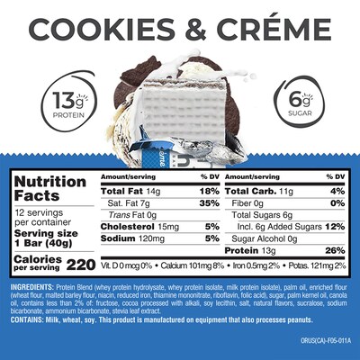 Power Crunch Cookies & Cream Protein Bar, 16.9 oz., 12 Bars/Box (XUS44273)