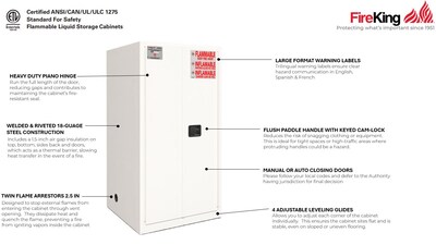FireKing Flammable Liquids Steel Storage Cabinet, 60 gal, Manual Close, Platinum (SC60-MC-PL)