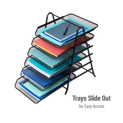 Mind Reader 6-Tier Stackable Paper Desk Tray Organizer, Metal, Black (6TPAPER-BLK)