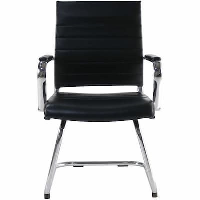 Lorell Tempo Modern Leather Guest Chair with Chrome Cantilever Base, Black (LLR63222)
