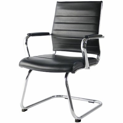 Lorell Tempo Modern Leather Guest Chair with Chrome Cantilever Base, Black (LLR63222)