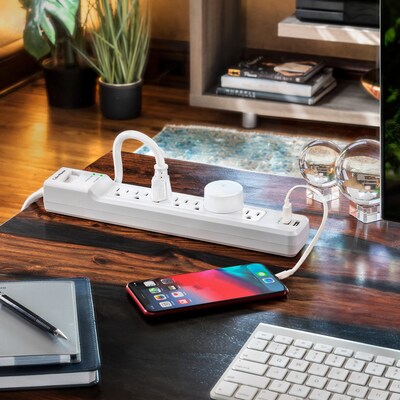 CyberPower Home Office 7-Outlet 2-USB Port Surge Protector, 4', 2000 Joules, White (P704URC1)