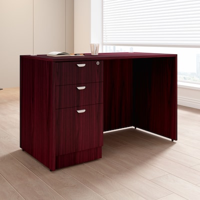 Boss Office Products Executive Desk with Box/Box/File Pedestal, 48" x 24", Mahogany (GROUP104-M)