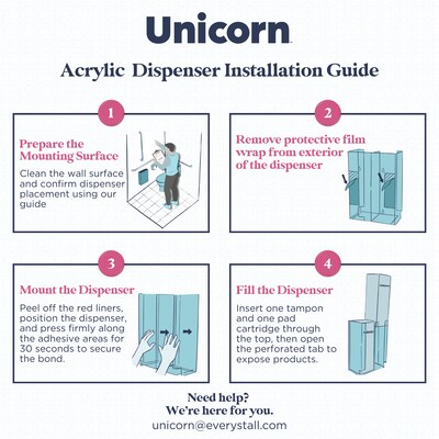 Unicorn Pads and Tampons Sanitary Dispenser, Surface Mounted, Clear Acrylic (TOP-08500)