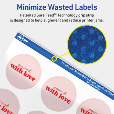 Avery TrueBlock Laser/Inkjet Circle Multipurpose Labels, 1-5/8" Dia., White, 1000/Box (94507)