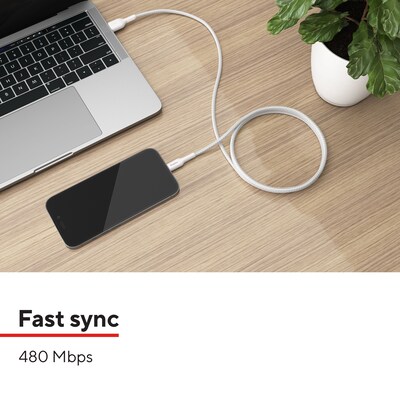 Staples TECH Lightning to USB-C Charging Cable, 6.5 ft., White (ST62333)