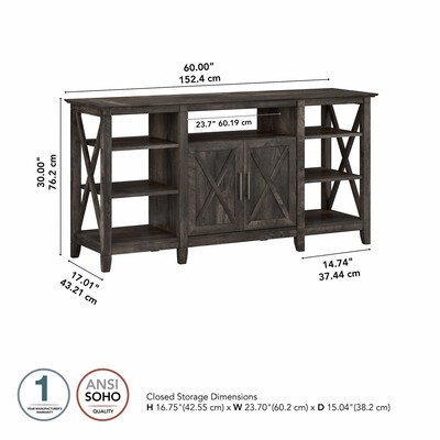 Bush Furniture Key West Tall TV Stand, Dark Gray Hickory, Screens up to 65" (KWV160GH-03)