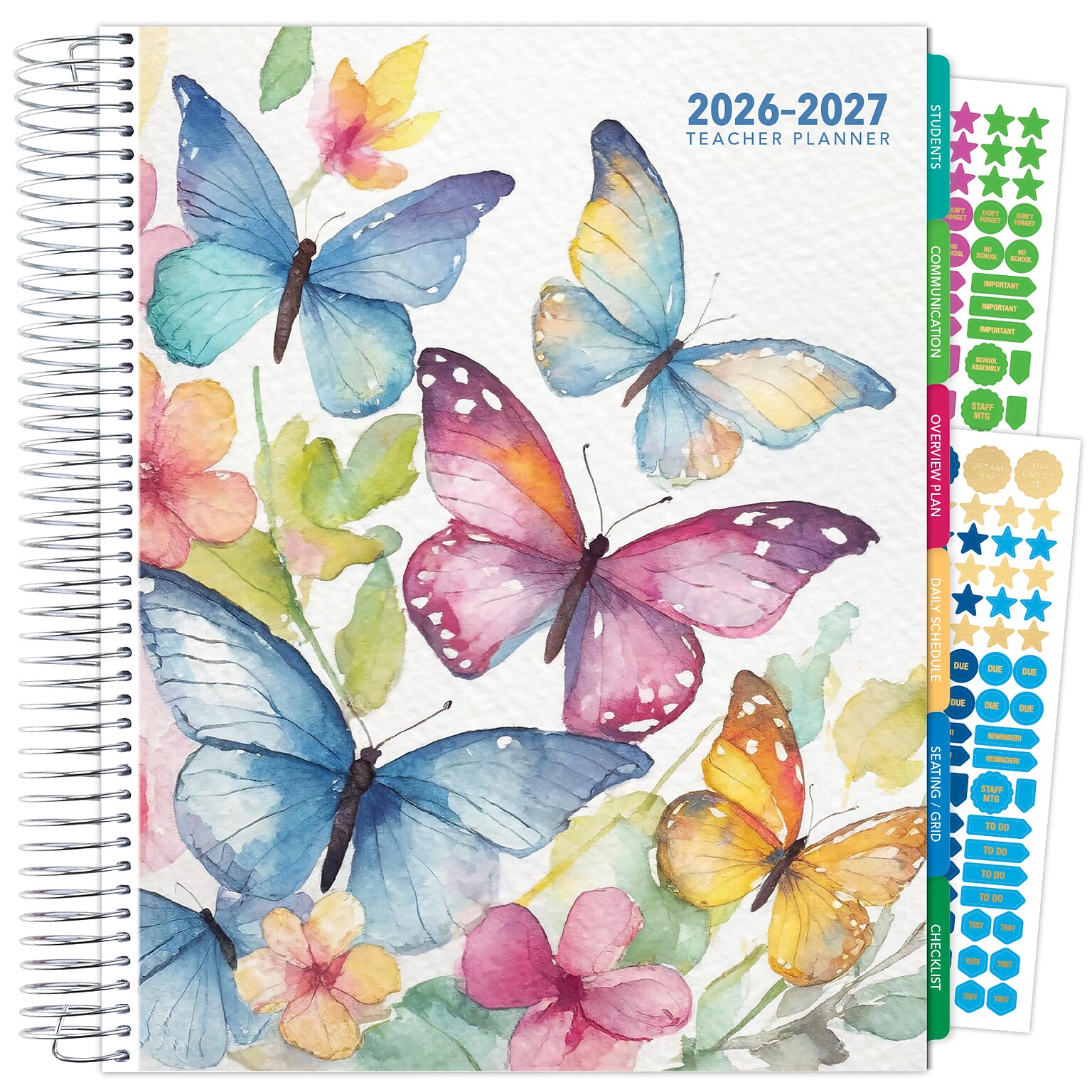 2026-2027 Excello Brands 8.5 x 11 Academic Weekly & Monthly Teacher Planner, Paperboard Cover, Watercolor Butterflies