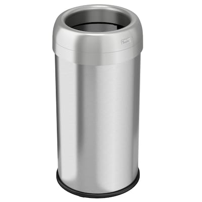 halo Stainless Steel Round Open Top Trash Can with Dual AbsorbX Odor Control System, Silver, 16 Gal.