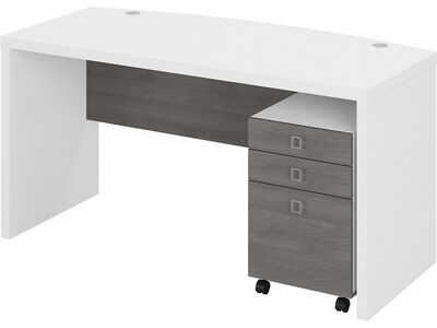 Bush Business Furniture Echo Bow Front Desk with Mobile File Cabinet, Pure White/Modern Gray (ECH001WHMG)