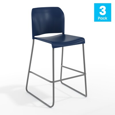 Flash Furniture Hercules Kenai Classic Plastic Stacking Full Back Bar Stools, 3-Pieces (3RUT239AHBSNV)