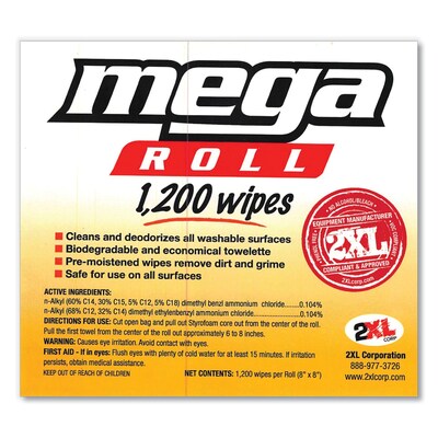 Care Wipes® Mega Roll 1200 Biodegradable Cleaning Wipe, 1200 Sheet Refill Roll, 2 per case