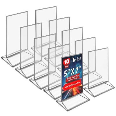 Azar Card Holder, Desktop/Countertop, Top/Side Loading Acrylic, 10/Pack (152799-SLV-10PK)