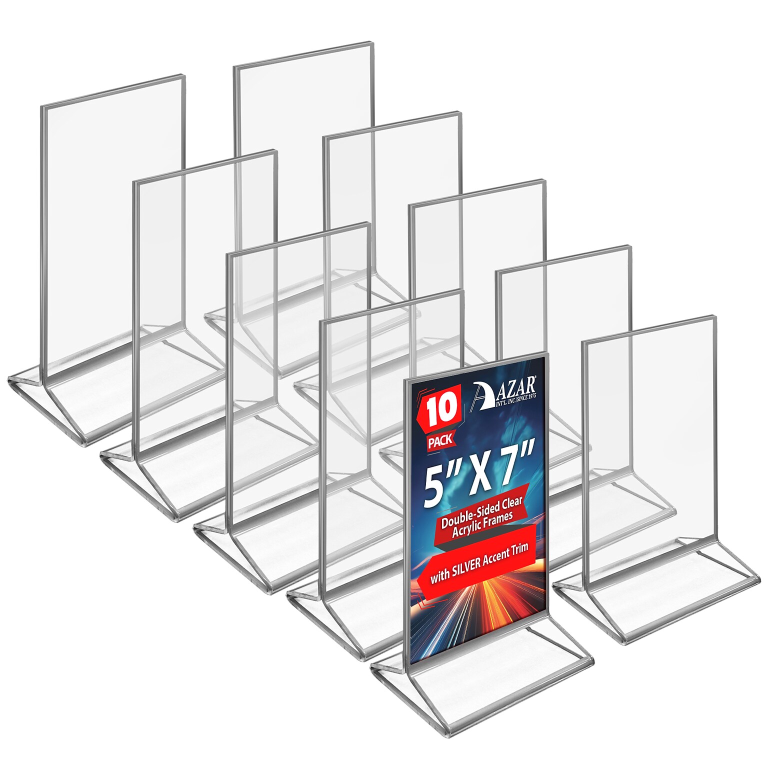 Azar Card Holder, Desktop/Countertop, Top/Side Loading Acrylic, 10/Pack (152799-SLV-10PK)