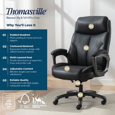 Thomasville Danvers Ergonomic Polyurethane Big & Tall Chair, 400 lb. Capacity, Black (52403-BLK)