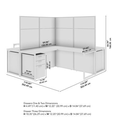Bush Business Furniture Easy Office 66"H x 119"W 4 Person X-Shaped Cubicle Panel Workstation, Natural Elm (EODH76SNE-03K)